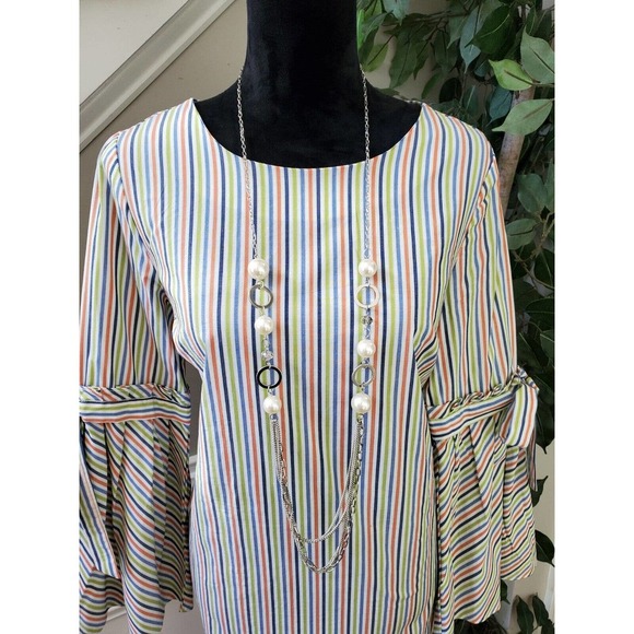 ICE Women's Striped Polyester Round Neck Long Sleeve Knee Length Dress Size 6 - Picture 2 of 12
